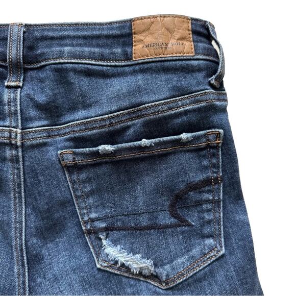 American Eagle Jean Shorts Next Level Stretch Hi Rise Shortie Distressed Size 0 - Picture 9 of 12